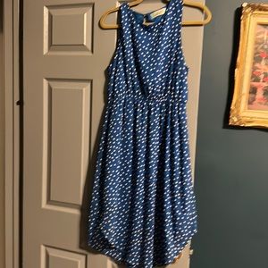 Sleeveless blue dress with White polka dots by Heirloom. Size medium.